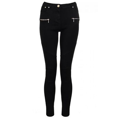Black Zip Detail Biker Style Skinny Jeans